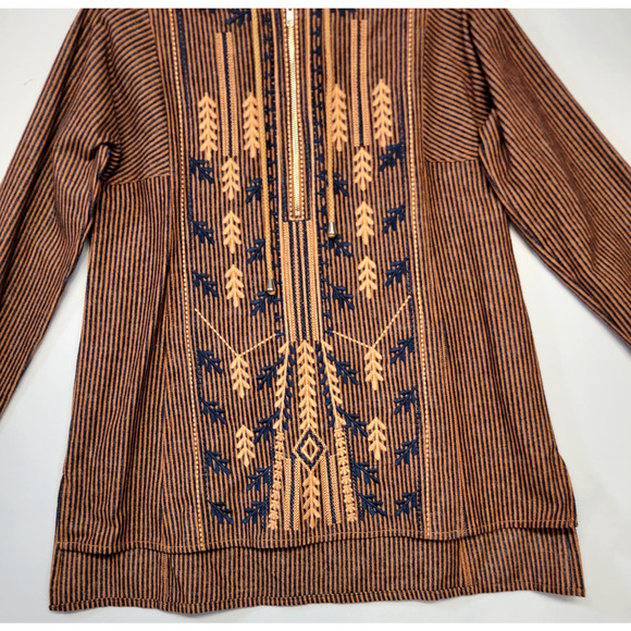 MUR MUR Hoodie Womens Small Brown Navy Embroidered Boho Tunic Cotton Boho Rustic - Picture 6 of 12